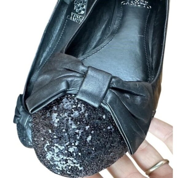 Vince Camuto Oneda Nubuck Patent Leather Embellished Capped Toe Ballet Flats 8 - Picture 4 of 6